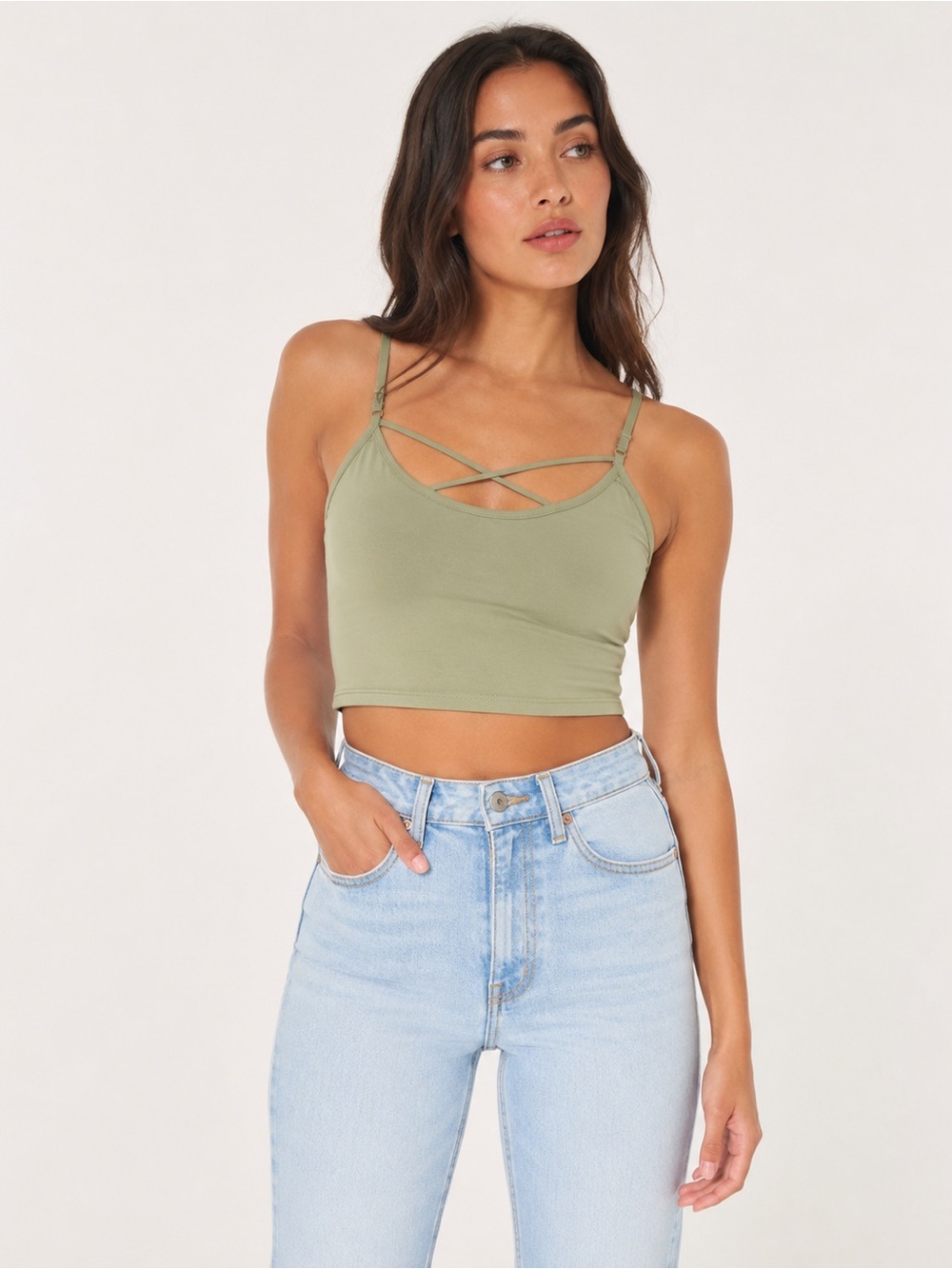 PINK Active Sage Green Strappy Cropped Tank Top Size XL
